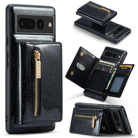 For Google Pixel 7 Pro DG.MING M3 Series Glitter Powder Card Bag Leather Case(Black)