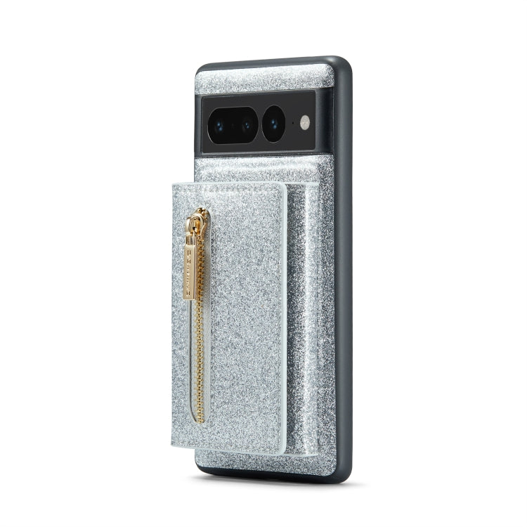 For Google Pixel 7 Pro DG.MING M3 Series Glitter Powder Card Bag Leather Case(Silver)