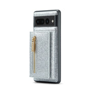 For Google Pixel 7 Pro DG.MING M3 Series Glitter Powder Card Bag Leather Case(Silver)