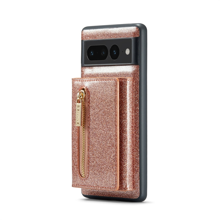 For Google Pixel 7 Pro DG.MING M3 Series Glitter Powder Card Bag Leather Case(Rose Gold)