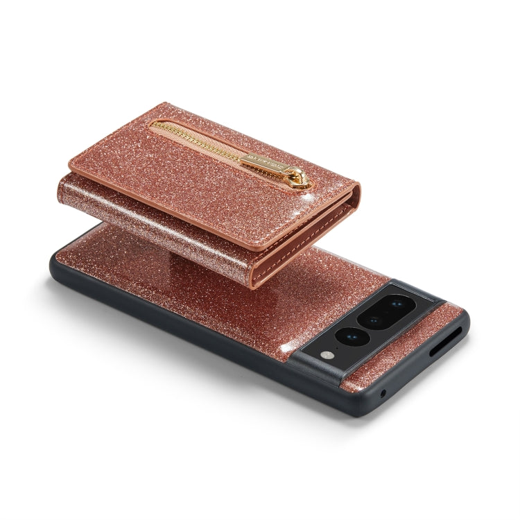 For Google Pixel 7 Pro DG.MING M3 Series Glitter Powder Card Bag Leather Case(Rose Gold)
