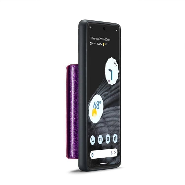 For Google Pixel 7 Pro DG.MING M3 Series Glitter Powder Card Bag Leather Case(Dark Purple)