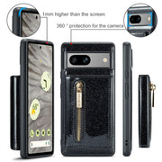 For Google Pixel 7A DG.MING M3 Series Glitter Powder Card Bag Leather Case(Black)