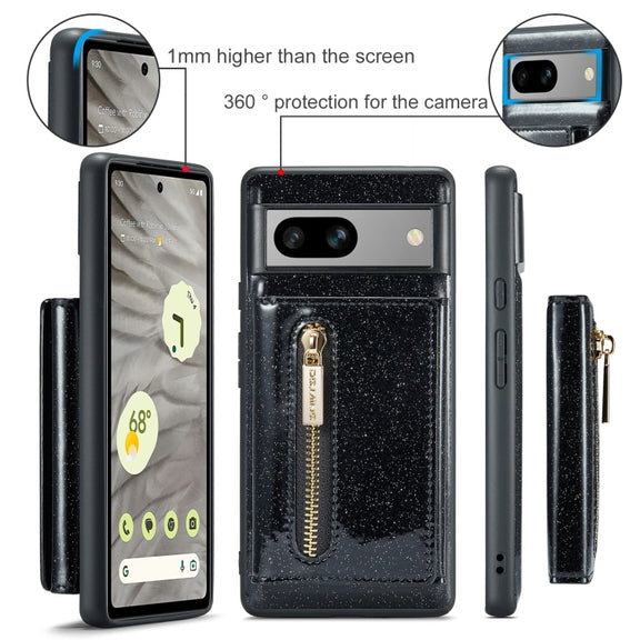 For Google Pixel 7A DG.MING M3 Series Glitter Powder Card Bag Leather Case(Black)