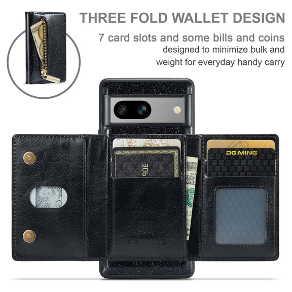 For Google Pixel 7A DG.MING M3 Series Glitter Powder Card Bag Leather Case(Black)