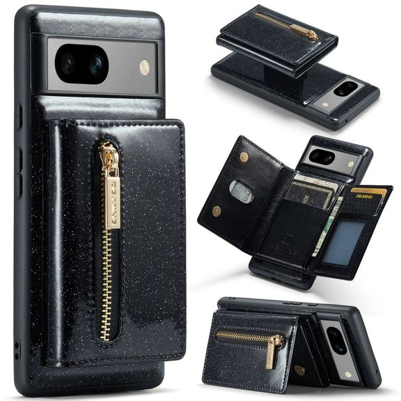 For Google Pixel 7A DG.MING M3 Series Glitter Powder Card Bag Leather Case(Black)