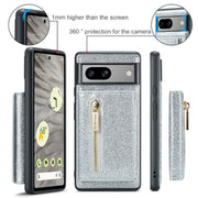 For Google Pixel 7A DG.MING M3 Series Glitter Powder Card Bag Leather Case(Silver)