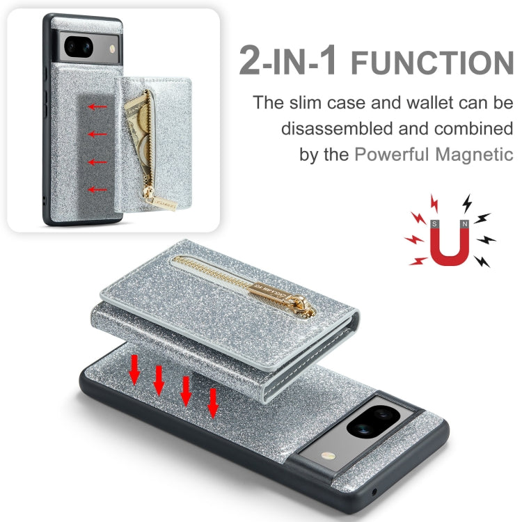 For Google Pixel 7A DG.MING M3 Series Glitter Powder Card Bag Leather Case(Silver)