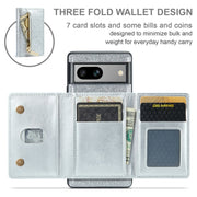 For Google Pixel 7A DG.MING M3 Series Glitter Powder Card Bag Leather Case(Silver)