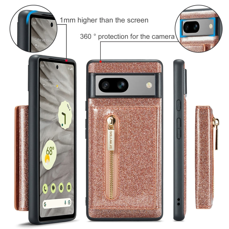 For Google Pixel 7A DG.MING M3 Series Glitter Powder Card Bag Leather Case(Rose Gold)