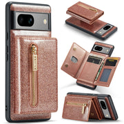 For Google Pixel 7A DG.MING M3 Series Glitter Powder Card Bag Leather Case(Rose Gold)