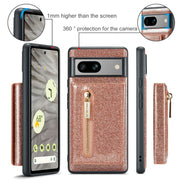 For Google Pixel 7A DG.MING M3 Series Glitter Powder Card Bag Leather Case(Rose Gold)
