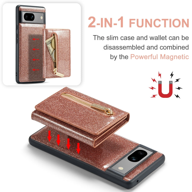 For Google Pixel 7A DG.MING M3 Series Glitter Powder Card Bag Leather Case(Rose Gold)