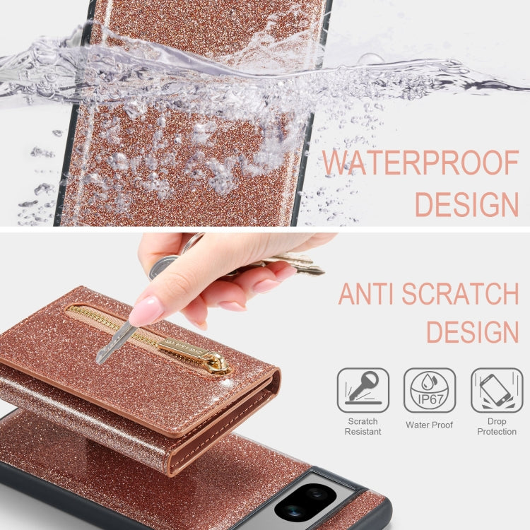 For Google Pixel 7A DG.MING M3 Series Glitter Powder Card Bag Leather Case(Rose Gold)