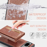 For Google Pixel 7A DG.MING M3 Series Glitter Powder Card Bag Leather Case(Rose Gold)