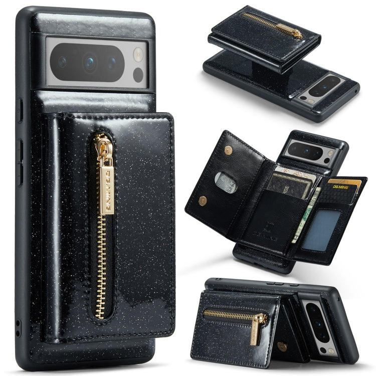 For Google Pixel 8 Pro DG.MING M3 Series Glitter Powder Card Bag Leather Case(Black)