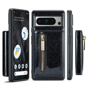 For Google Pixel 8 Pro DG.MING M3 Series Glitter Powder Card Bag Leather Case(Black)