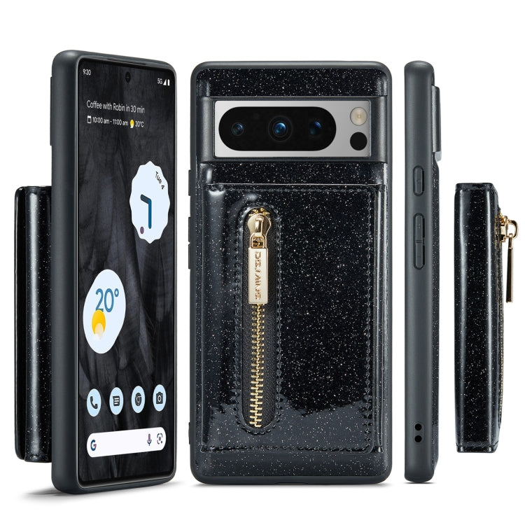 For Google Pixel 8 Pro DG.MING M3 Series Glitter Powder Card Bag Leather Case(Black)