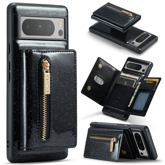 For Google Pixel 8 Pro DG.MING M3 Series Glitter Powder Card Bag Leather Case(Black)