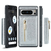 For Google Pixel 8 Pro DG.MING M3 Series Glitter Powder Card Bag Leather Case(Silver)