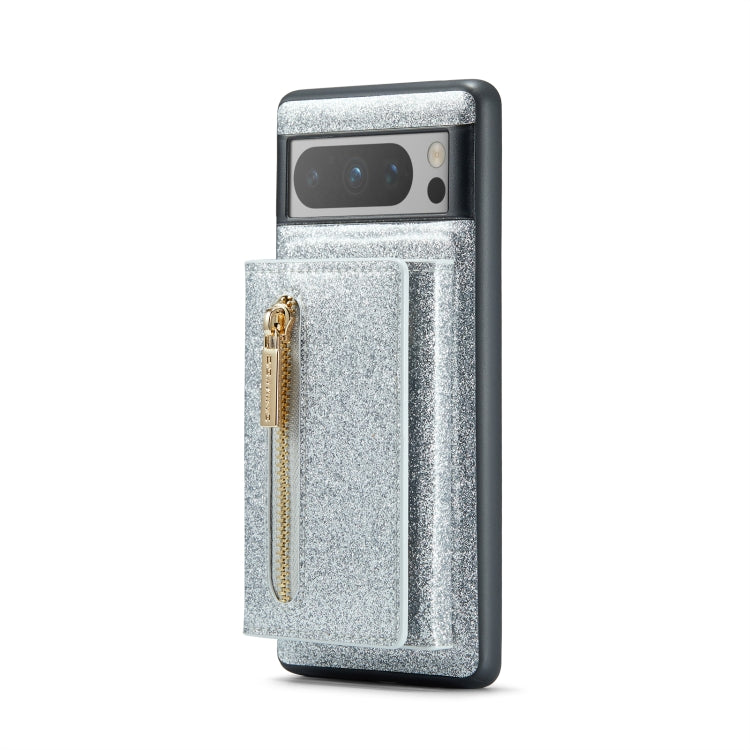 For Google Pixel 8 Pro DG.MING M3 Series Glitter Powder Card Bag Leather Case(Silver)