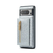 For Google Pixel 8 Pro DG.MING M3 Series Glitter Powder Card Bag Leather Case(Silver)