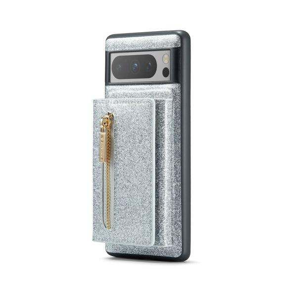 For Google Pixel 8 Pro DG.MING M3 Series Glitter Powder Card Bag Leather Case(Silver)
