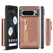 For Google Pixel 8 Pro DG.MING M3 Series Glitter Powder Card Bag Leather Case(Rose Gold)