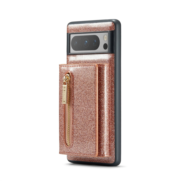 For Google Pixel 8 Pro DG.MING M3 Series Glitter Powder Card Bag Leather Case(Rose Gold)