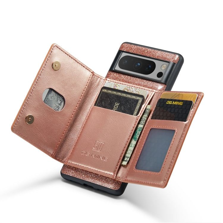 For Google Pixel 8 Pro DG.MING M3 Series Glitter Powder Card Bag Leather Case(Rose Gold)