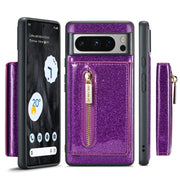 For Google Pixel 8 Pro DG.MING M3 Series Glitter Powder Card Bag Leather Case(Dark Purple)