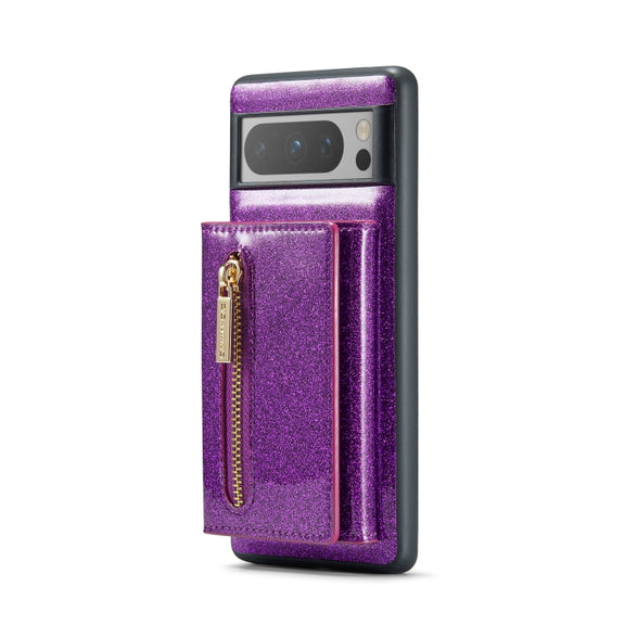 For Google Pixel 8 Pro DG.MING M3 Series Glitter Powder Card Bag Leather Case(Dark Purple)