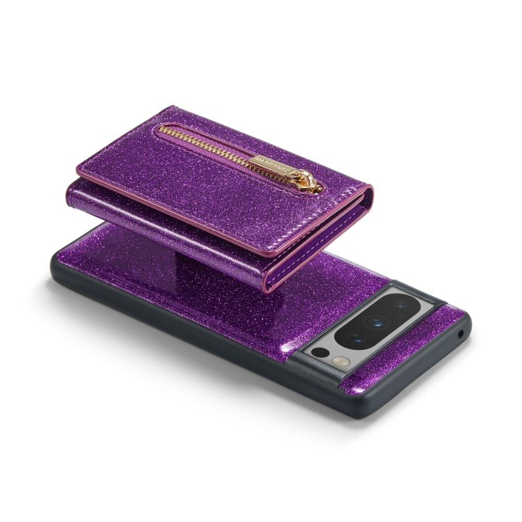 For Google Pixel 8 Pro DG.MING M3 Series Glitter Powder Card Bag Leather Case(Dark Purple)