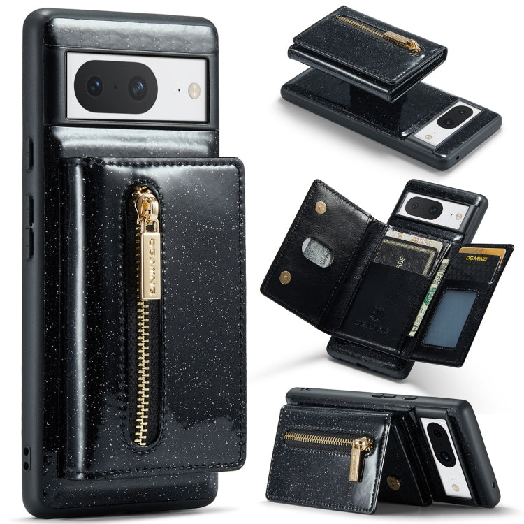 For Google Pixel 8 DG.MING M3 Series Glitter Powder Card Bag Leather Case(Black)