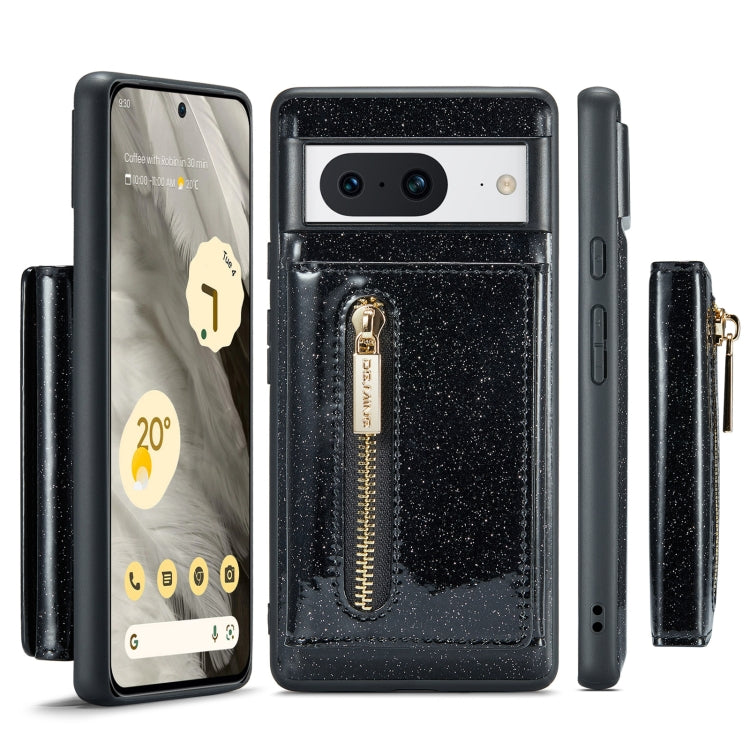 For Google Pixel 8 DG.MING M3 Series Glitter Powder Card Bag Leather Case(Black)