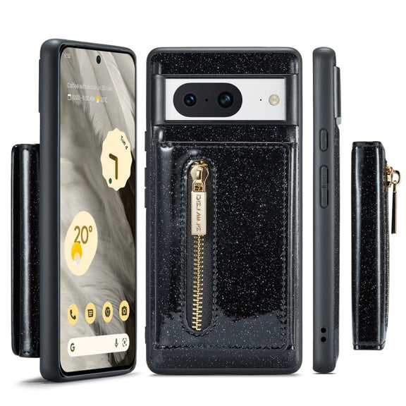 For Google Pixel 8 DG.MING M3 Series Glitter Powder Card Bag Leather Case(Black)
