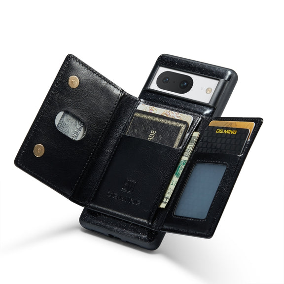 For Google Pixel 8 DG.MING M3 Series Glitter Powder Card Bag Leather Case(Black)