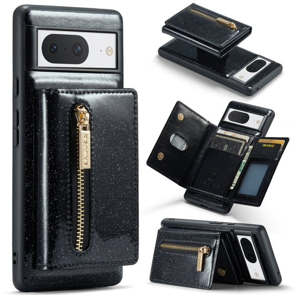 For Google Pixel 8 DG.MING M3 Series Glitter Powder Card Bag Leather Case(Black)