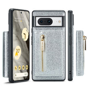 For Google Pixel 8 DG.MING M3 Series Glitter Powder Card Bag Leather Case(Silver)