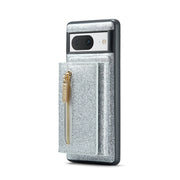 For Google Pixel 8 DG.MING M3 Series Glitter Powder Card Bag Leather Case(Silver)
