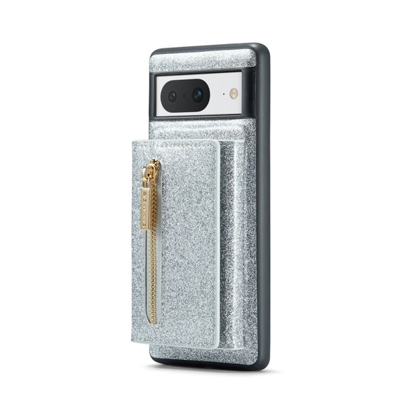 For Google Pixel 8 DG.MING M3 Series Glitter Powder Card Bag Leather Case(Silver)