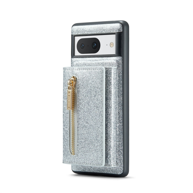 For Google Pixel 8 DG.MING M3 Series Glitter Powder Card Bag Leather Case(Silver)