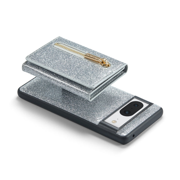 For Google Pixel 8 DG.MING M3 Series Glitter Powder Card Bag Leather Case(Silver)