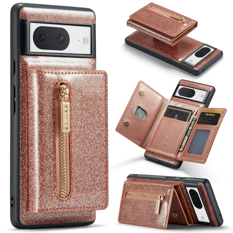 For Google Pixel 8 DG.MING M3 Series Glitter Powder Card Bag Leather Case(Rose Gold)