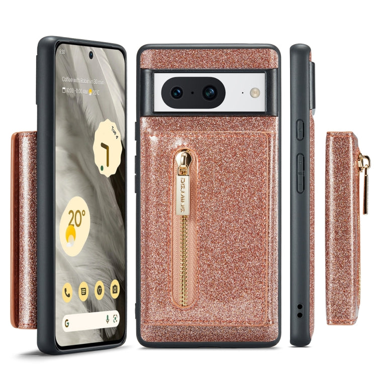 For Google Pixel 8 DG.MING M3 Series Glitter Powder Card Bag Leather Case(Rose Gold)