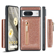 For Google Pixel 8 DG.MING M3 Series Glitter Powder Card Bag Leather Case(Rose Gold)
