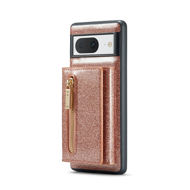 For Google Pixel 8 DG.MING M3 Series Glitter Powder Card Bag Leather Case(Rose Gold)