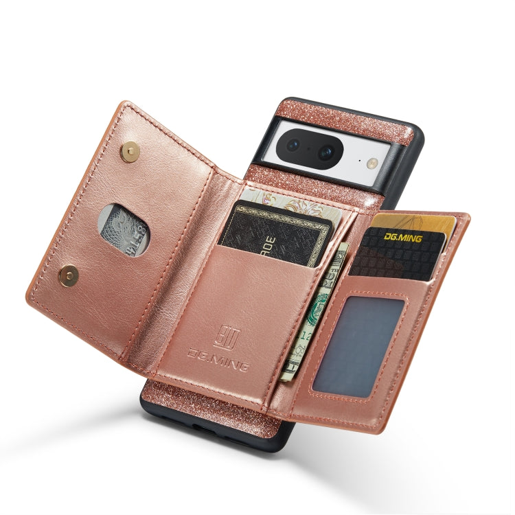 For Google Pixel 8 DG.MING M3 Series Glitter Powder Card Bag Leather Case(Rose Gold)