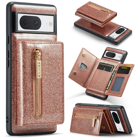 For Google Pixel 8 DG.MING M3 Series Glitter Powder Card Bag Leather Case(Rose Gold)
