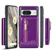 For Google Pixel 8 DG.MING M3 Series Glitter Powder Card Bag Leather Case(Dark Purple)
